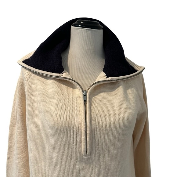 Ralph Lauren navy and cream large three quarter zip cotton sweater. - Picture 2 of 15